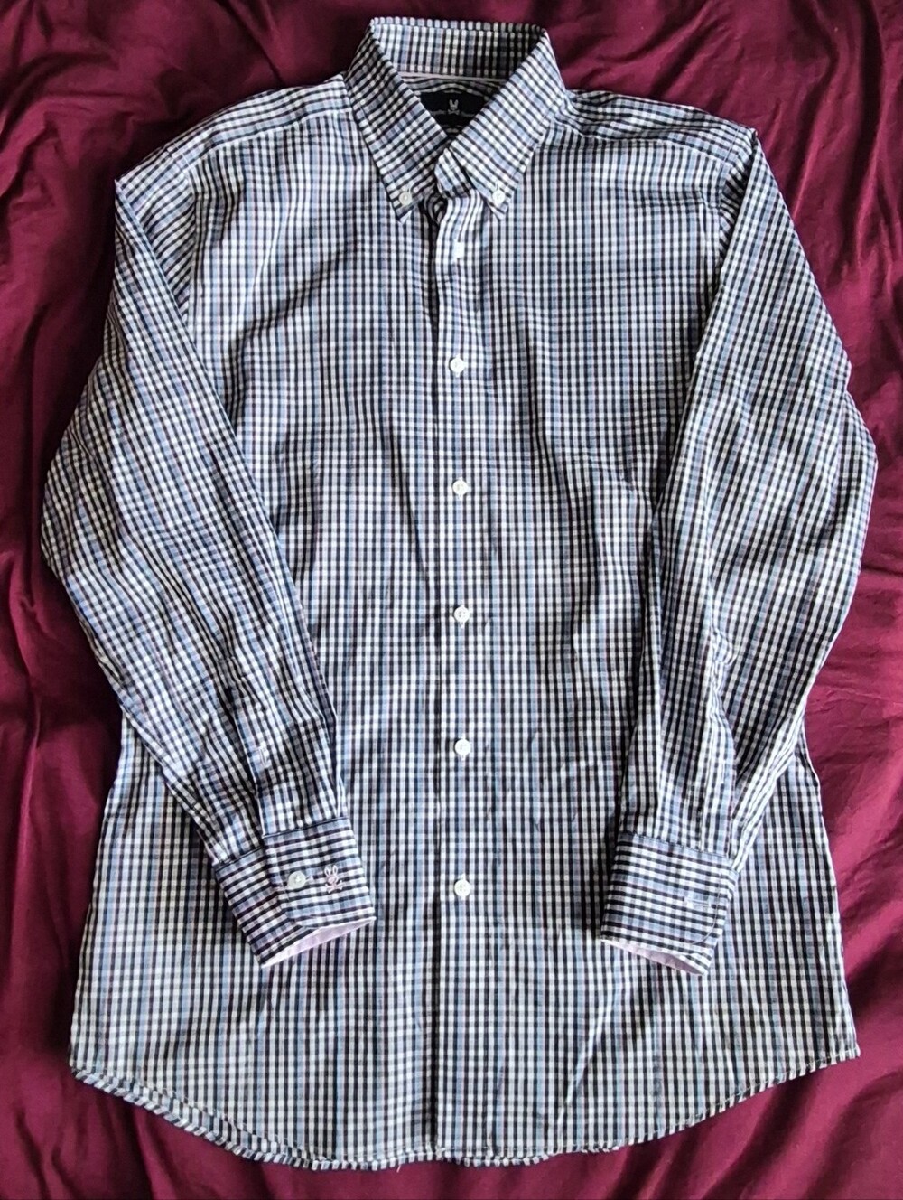 Psycho Bunny Modern Fit Dress Shirt Plaid Gingham 15.5 32/33